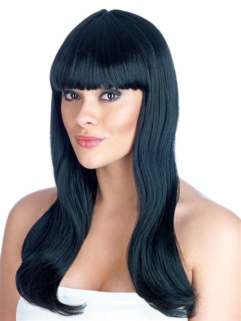 long black fringe wig|long black wig with fringe.